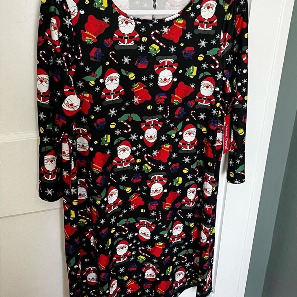 “Ugly Christmas” Santa Print long sleeve tshirt Dress
